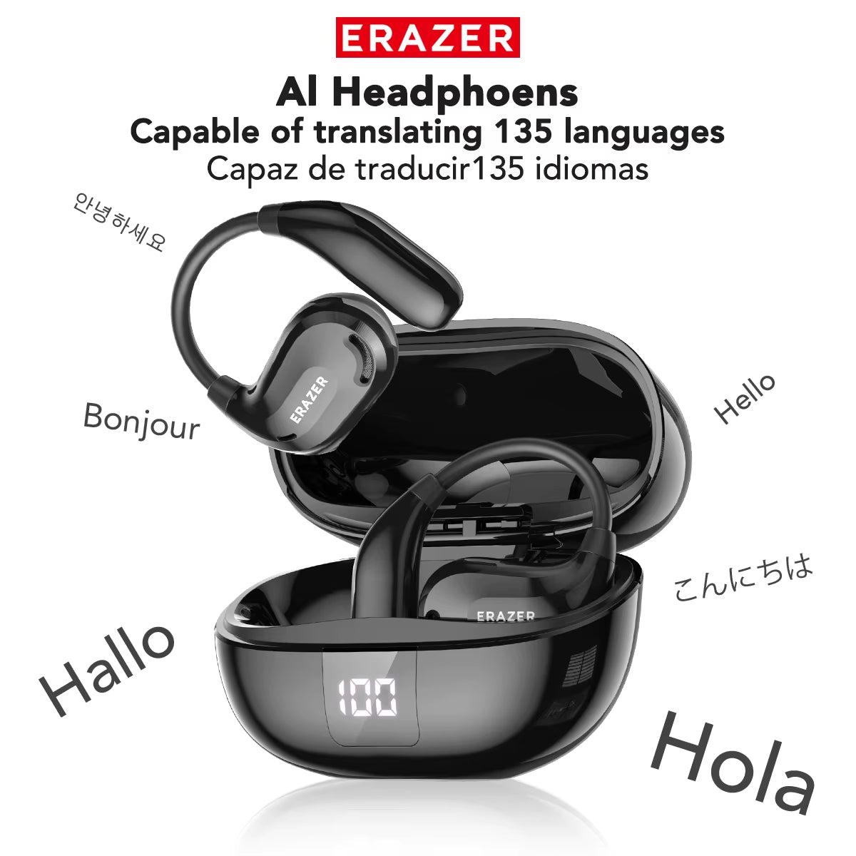 Erazer XT66 AI Wireless Translation Earbuds with Bluetooth and Real-Time Translation App